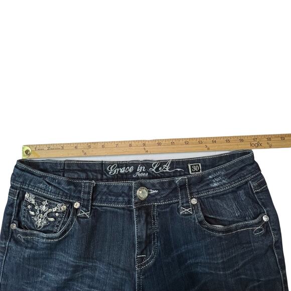 Grace in LA Jeans Size 13/30 Embellished Bootcut Rhinestone Pockets FLAW - Picture 5 of 15
